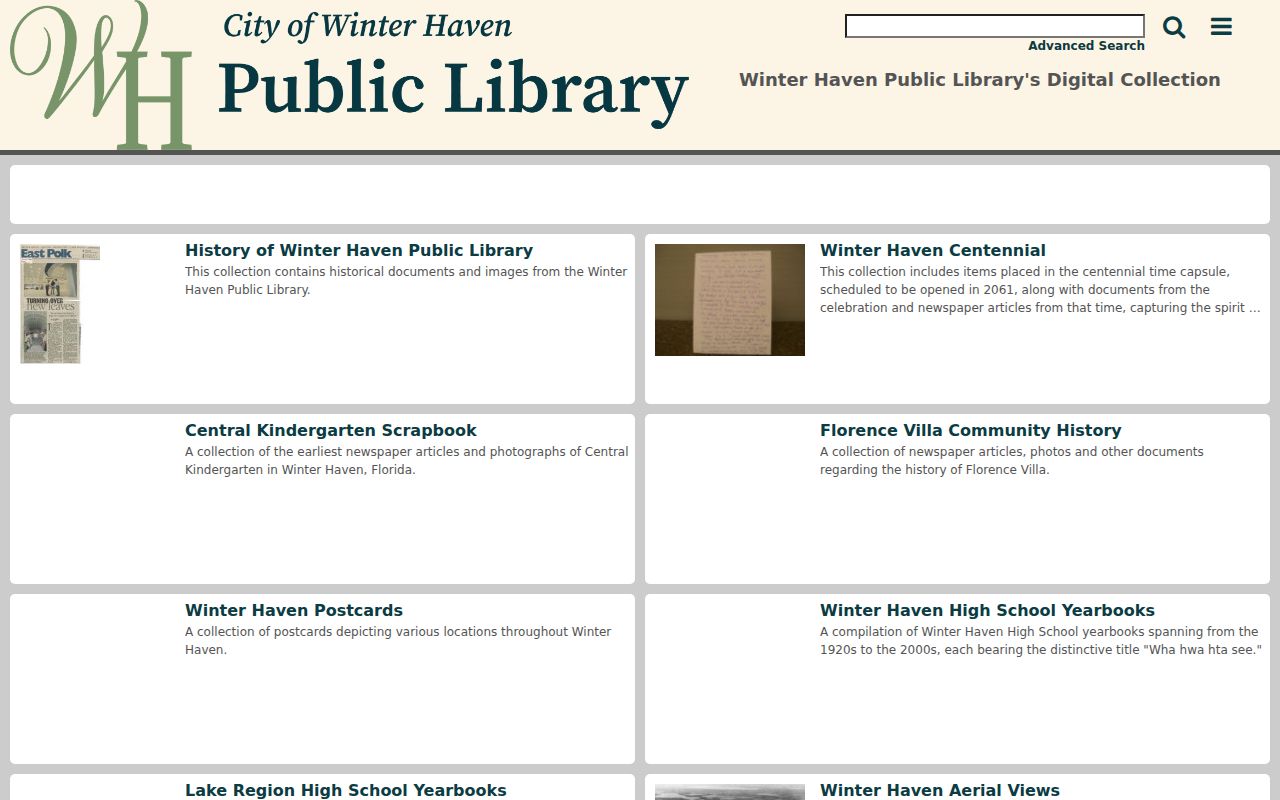 Winter Haven digital history collection search for names and local subjects