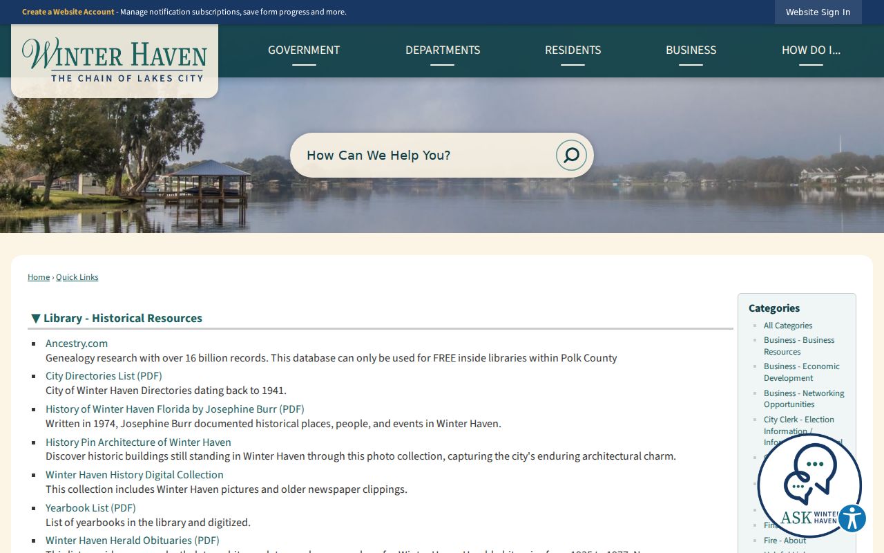 Winter Haven Public Library local history resources for city directory research