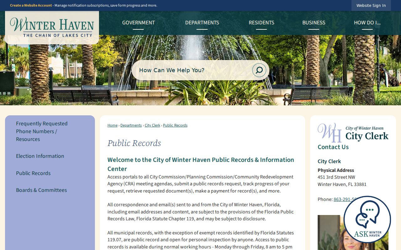 Winter Haven residents directory public records guidance