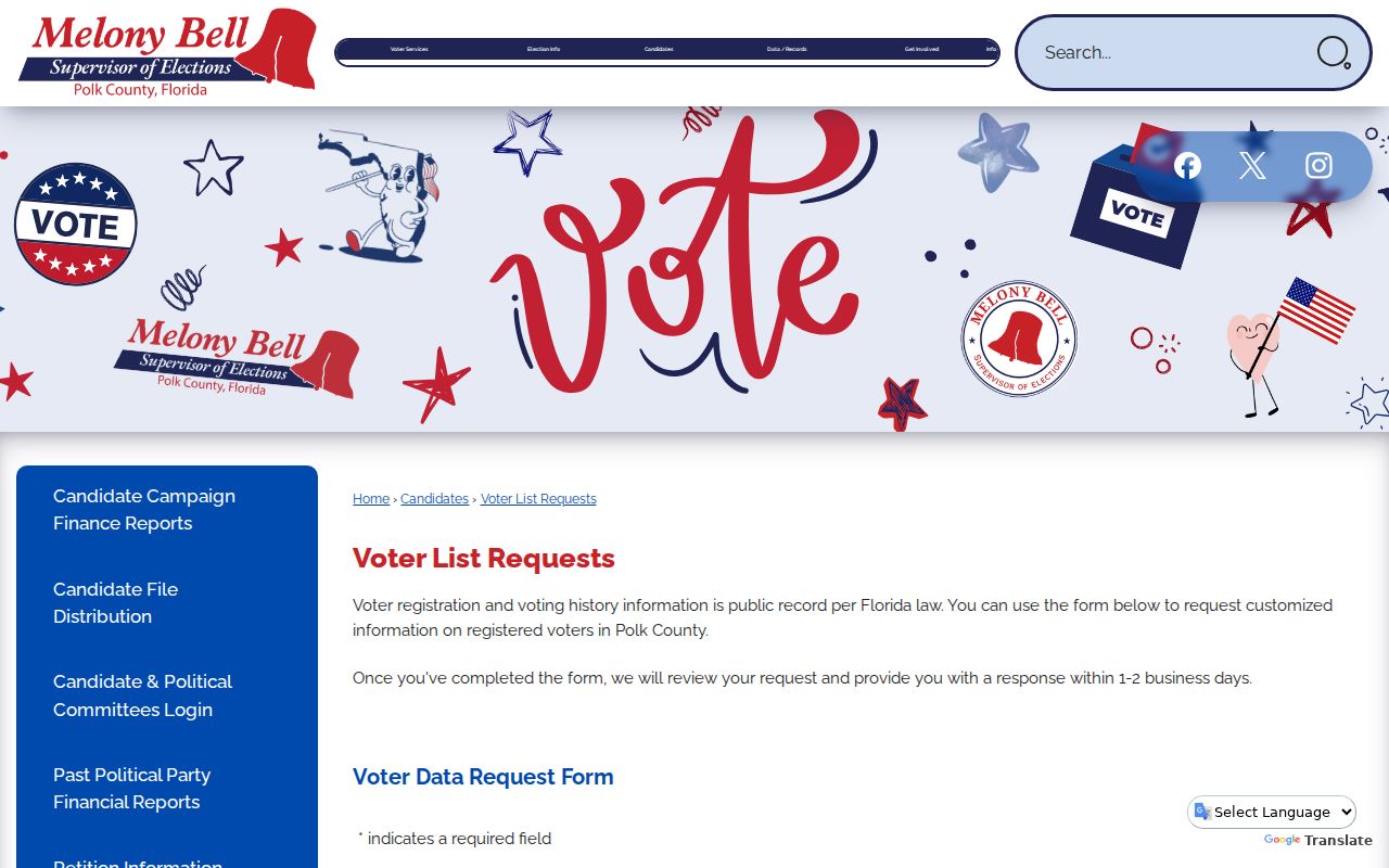 Winter Haven neighbors voter list request by local geography