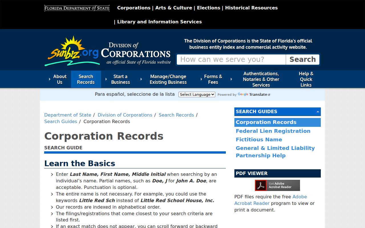 Winter Haven ZIP code lookup Sunbiz corporation search instructions